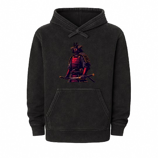 Dark Samurai Warrior Illustration Mineral Wash Hoodies