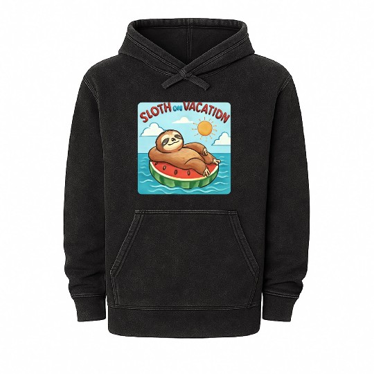 Sloth on Vacation – Watermelon Pool Float Mineral Wash Hoodies