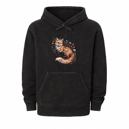 Enchanted Fox with Floral Accents Mineral Wash Hoodies