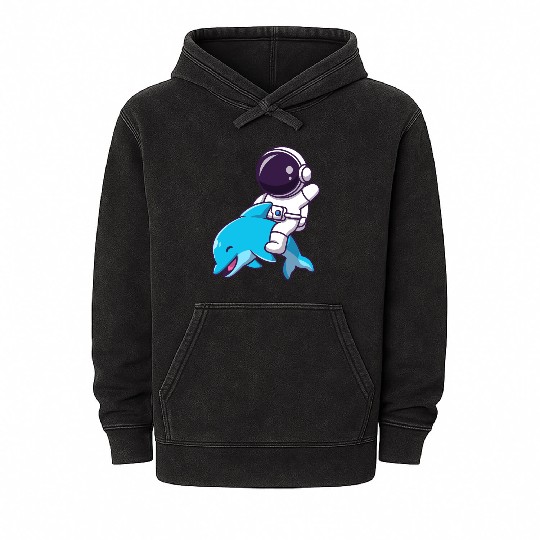 Space Explorer with Dolphin Companion Mineral Wash Hoodies