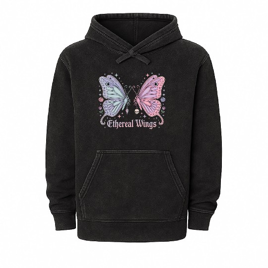 Pastel Goth Two Butterflies Aesthetic Gothic Desig Mineral Wash Hoodies
