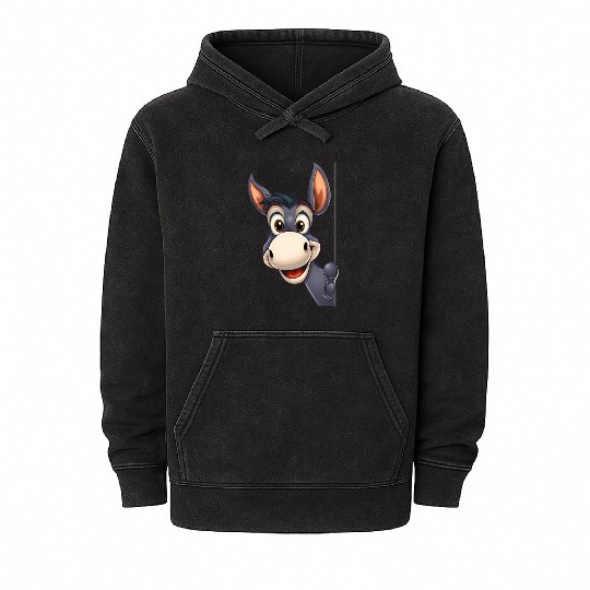 Cute donkey peeking cartoon illustration Mineral Wash Hoodies