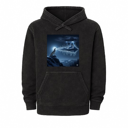 Mystic Mountain Wolf Sound Wave Mineral Wash Hoodies