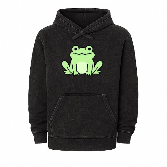 Lime Green Cartoon Frog Design Mineral Wash Hoodies