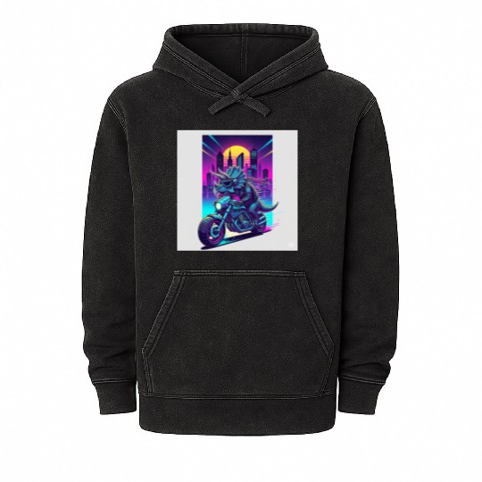 Futuristic Rhinoceros Cyber Ride Mineral Wash Hoodies