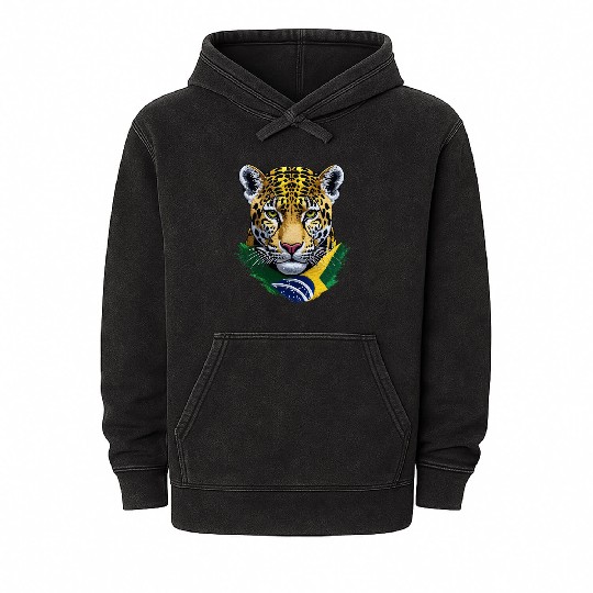 Brazil Jaguar Head Green Yellow Blue National Flag Mineral Wash Hoodies