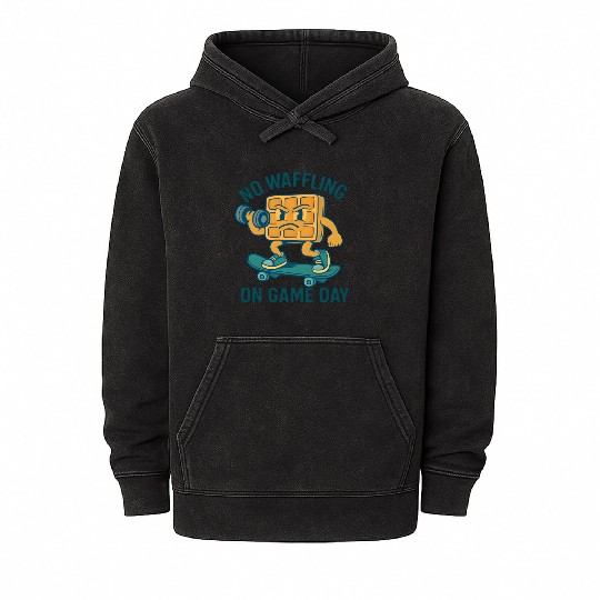 Waffle Character Skateboard Design Mineral Wash Hoodies