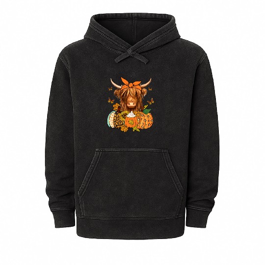 Autumn Highland Cattle with Fall Decor Mineral Wash Hoodies