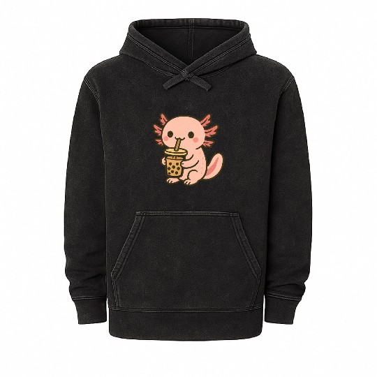 Kawaii Aspiring Dragon with Bubble Tea Mineral Wash Hoodies