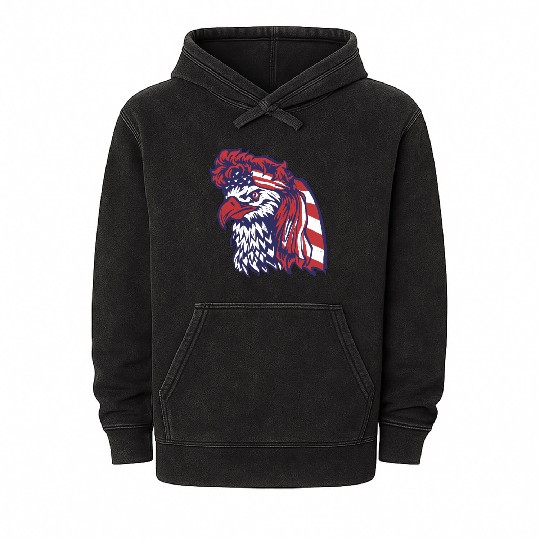 Patriotic Eagle with American Flag Accents Mineral Wash Hoodies
