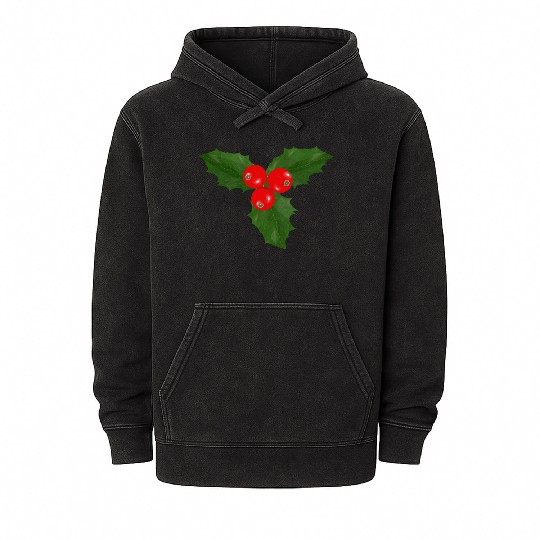 Christmas Holly Leaf and Berry Design Mineral Wash Hoodies