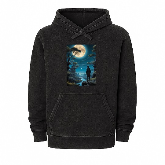 Mystical Night Under the Full Moon Mineral Wash Hoodies