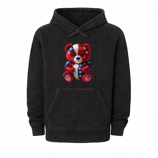 Patriotic Bear in Stars and Stripes Mineral Wash Hoodies