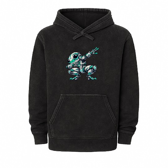 Cool frog cartoon robot cyborg astronaut dabbing Mineral Wash Hoodies