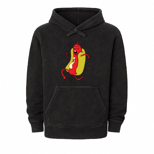Hot Dog Animated and Playful Character Mineral Wash Hoodies
