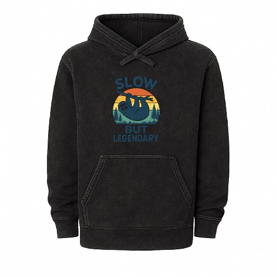 Legendary Sloth Sunset Illustration Mineral Wash Hoodies