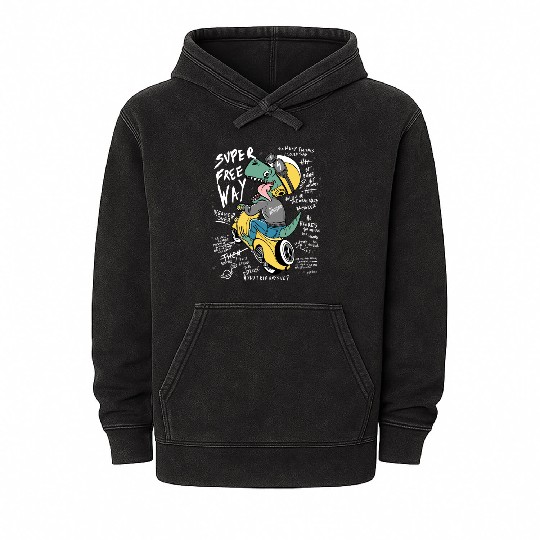 Dinosaur Racer with Streetwear Vibe Mineral Wash Hoodies