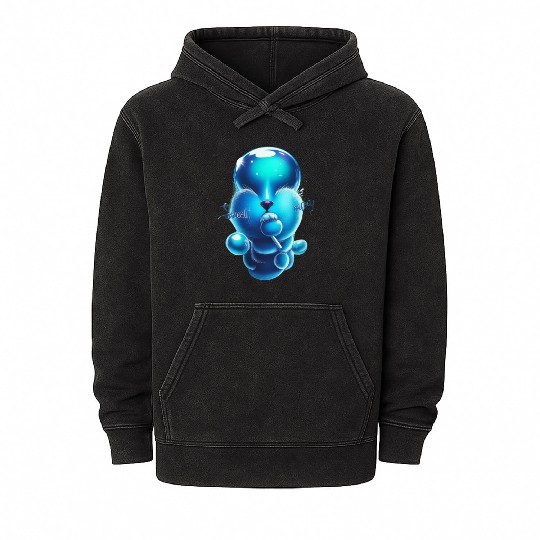 Whimsical Blue Bear with Lollipop Mineral Wash Hoodies