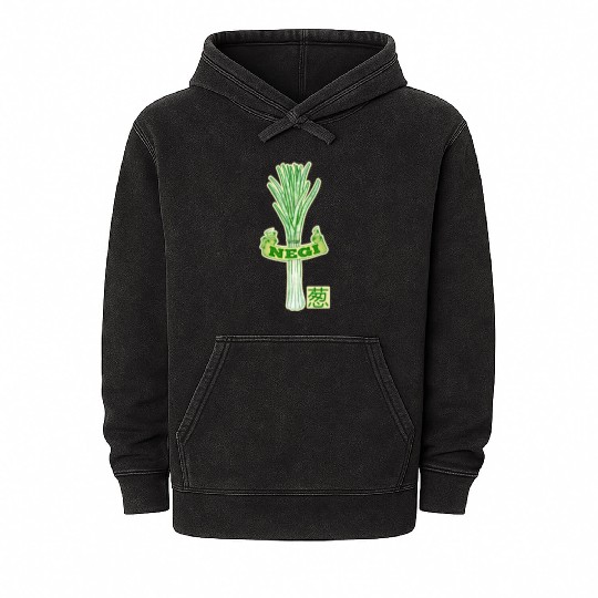 Fresh Green Onion Illustration Negi Japanese Mineral Wash Hoodies