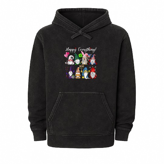 Happy Everything Gnomes Every Seasons All Year Mineral Wash Hoodies