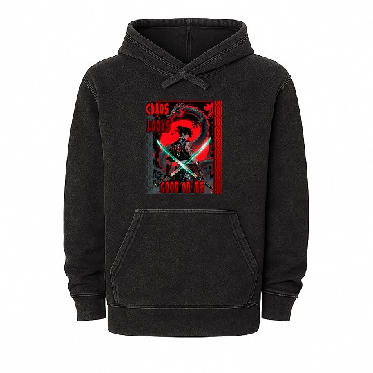 Cyberpunk Samurai with Dragon Mineral Wash Hoodies