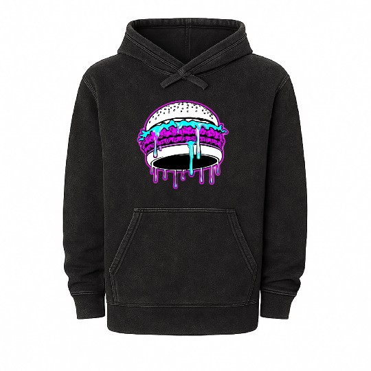 Taste The Glitch Burger – Neon Food Fantasy  Mineral Wash Hoodies