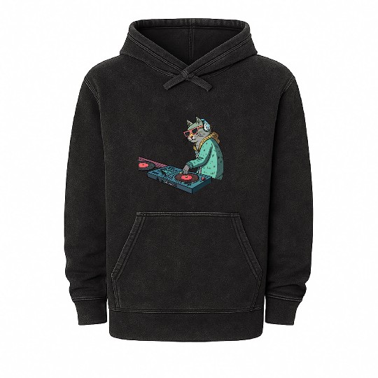 DJ Meow: Beats, Bass & Catitude Mineral Wash Hoodies