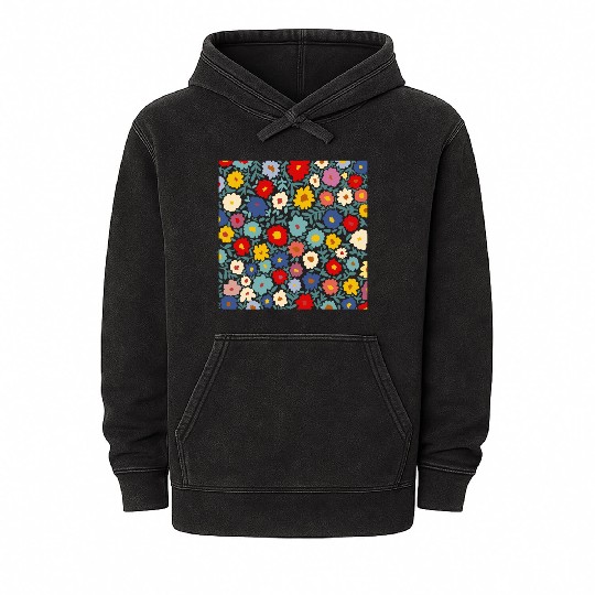 Colorful Floral Pattern for Spring Wear Mineral Wash Hoodies