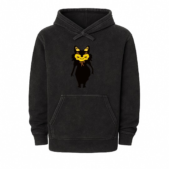 Whimsical Cat with Bright Yellow Face Mineral Wash Hoodies