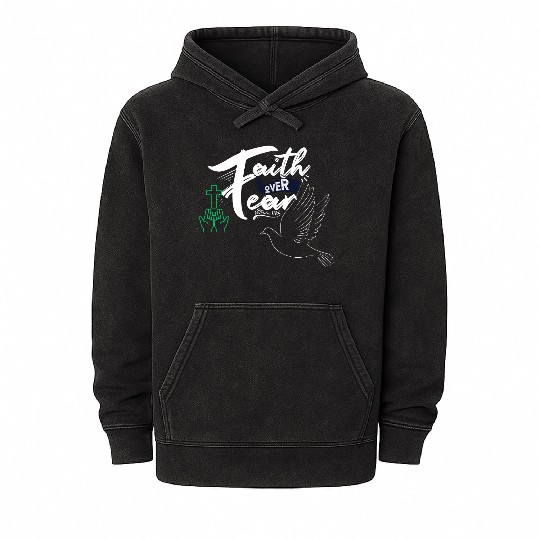 Faith Over Fear Inspirational Design Mineral Wash Hoodies