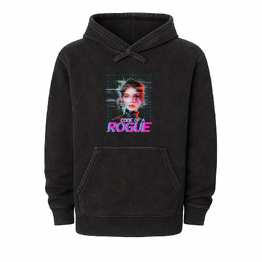 Futuristic Digital Rogue Illustration Mineral Wash Hoodies