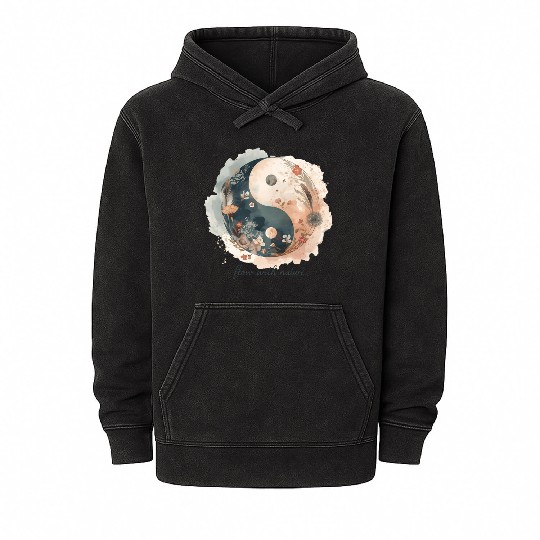Yin Yang Floral Balance Design Mineral Wash Hoodies