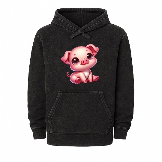 Cute piglet cartoon farm kawaii agriculture farmer Mineral Wash Hoodies