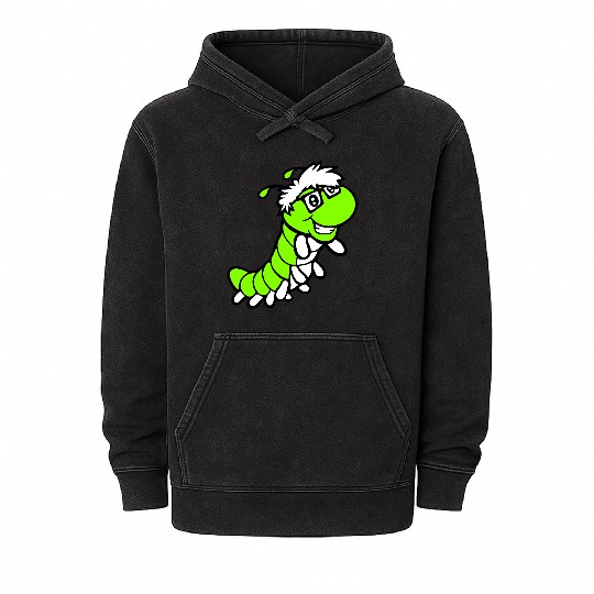 Nerd Caterpillar Intelligent Geek Worm Glasses Fun Mineral Wash Hoodies
