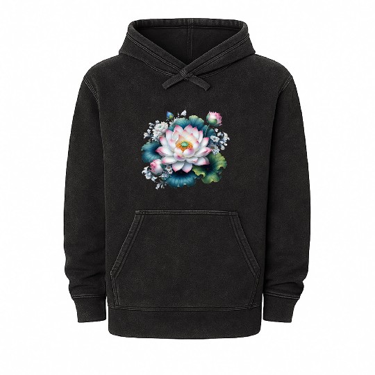 Lotus and Flowers Blossom Mineral Wash Hoodies