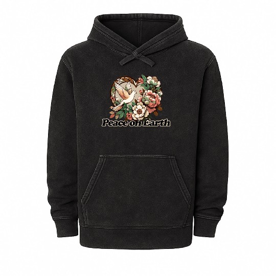 Peaceful Dove Heart Floral Design Mineral Wash Hoodies