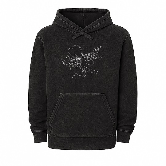 Guitar Line Art Design acoustic or classical  Mineral Wash Hoodies