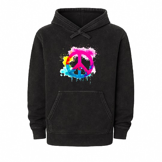 Peace sign neon colors groovy spray paint splatter Mineral Wash Hoodies