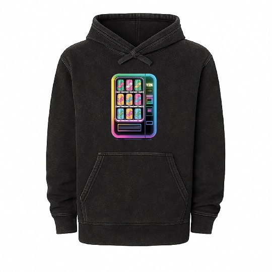 Y2K Cyber Vending Machine with Iridescent Drinks Mineral Wash Hoodies