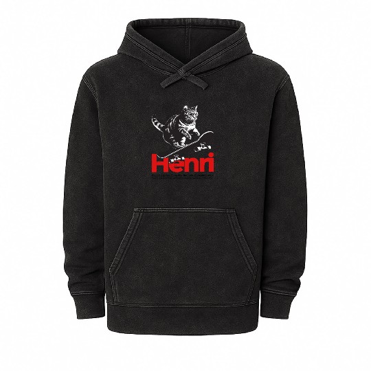 Cool Cat Skateboard with cute Boy Name HENRI Mineral Wash Hoodies
