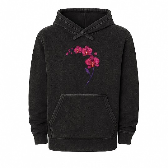 Elegant Violet Pink Orchid Flower Branch Design Mineral Wash Hoodies