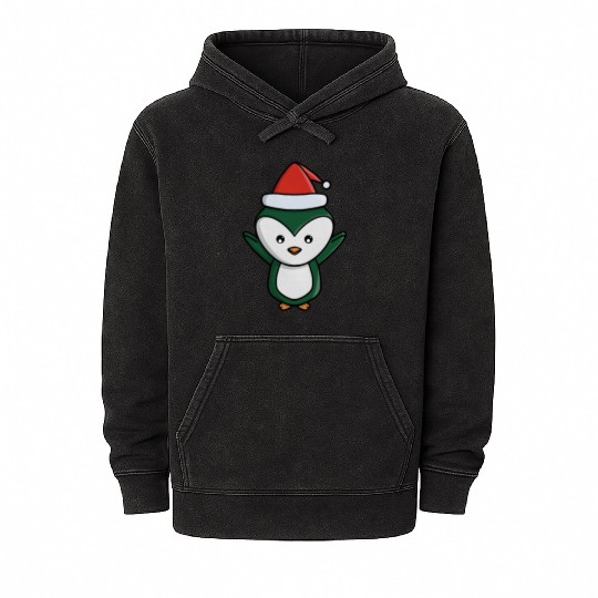 Festive Penguin with Santa Hat Mineral Wash Hoodies
