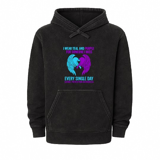 I Wear Teal and Purple for Someone Suicide Awarene Mineral Wash Hoodies