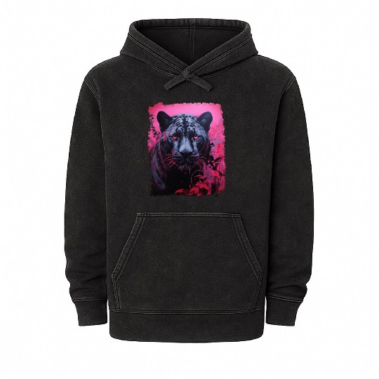 Pink Pop Art Black Panther  Mineral Wash Hoodies