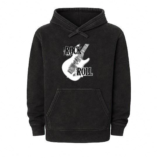 Rock and Roll Electric Guitar Design Mineral Wash Hoodies