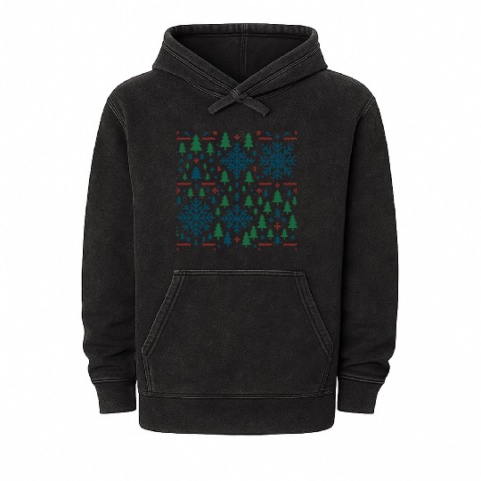 Festive Winter Snowflake Pattern Mineral Wash Hoodies
