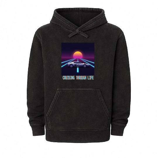 Cruising Through Life Retro Car & Sunset Mineral Wash Hoodies