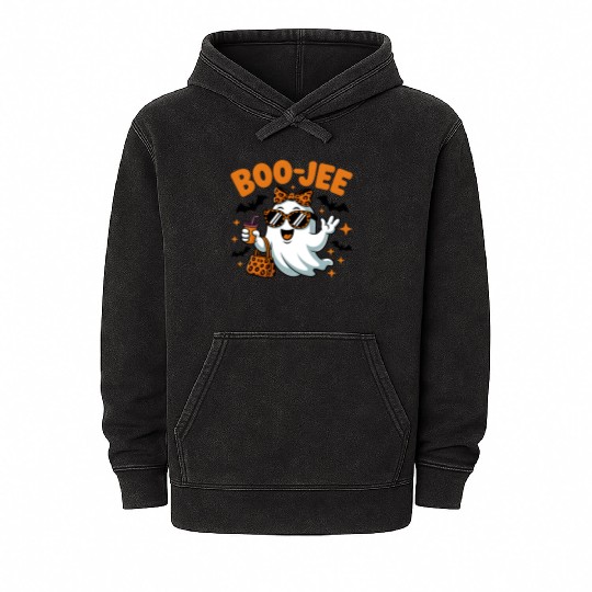 Boo-Jee Ghost Cute Leopard Print Halloween Boojee Mineral Wash Hoodies