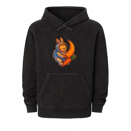 Adorable Moon Bunny with Carrot Mineral Wash Hoodies