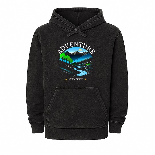 Mountain Adventure Scenic Design Mineral Wash Hoodies